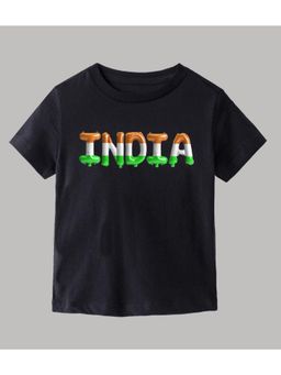 KAVEE - Black Independence Day Theme Half Sleeves India Text Printed T-Shirt