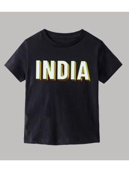 KAVEE - Black Independence Day Theme Half Sleeves India Text Printed T-Shirt