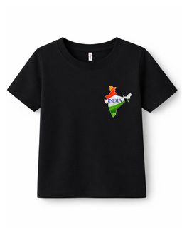 KAVEE - Black Half Sleeves Independence Day Theme Print T-Shirt