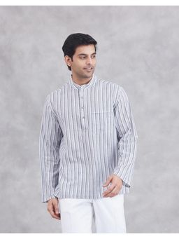 Fabindia - White Cotton Striped Mid Placket Shirt