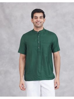 Fabindia - Green Viscose Silk Mid Placket Shirt