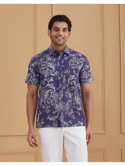 Fabindia - Purple Paisley Printed Cotton Bush Shirt