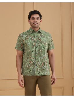 Fabindia - Green Paisley Printed Cotton Bush Shirt