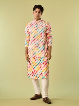 Diwas by Manyavar - Multi-Colour Cotton Blend Kurta with Jacket and Pyjama