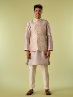 Diwas by Manyavar - Lavender Art Silk Woven Kurta with Jacket and Pyjama