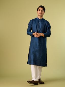 Diwas by Manyavar - Blue Viscose Blend Woven Kurta