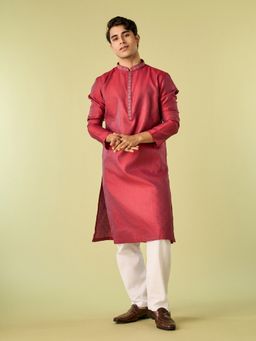 Diwas by Manyavar - Maroon Art Silk Woven Kurta