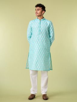 Diwas by Manyavar - Blue Cotton Blend Woven Kurta