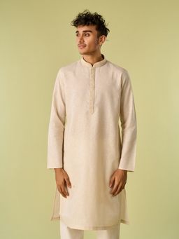 Diwas by Manyavar - Beige Cotton Blend Plain Kurta