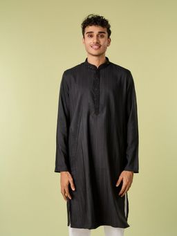 Diwas by Manyavar - Black Art Silk Woven Kurta
