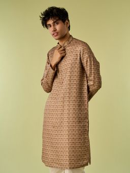 Diwas by Manyavar - Olive Art Silk Printed Kurta