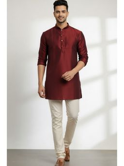 TATTVA - Burgundy Woven Design Short Straight Kurta