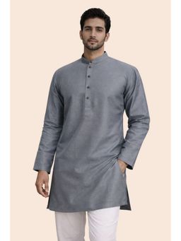 TATTVA - Silver Silver-Toned Applique Mandarin Collar Kurta