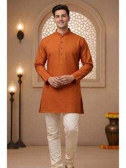 TATTVA - Orange Orange-Toned Applique Mandarin Collar Kurta