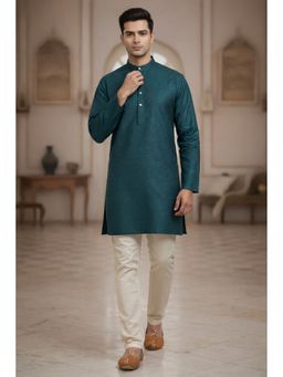 TATTVA - Green Ethnic Motifs Printed Mandarin Collar Straight Sequinned Kurta