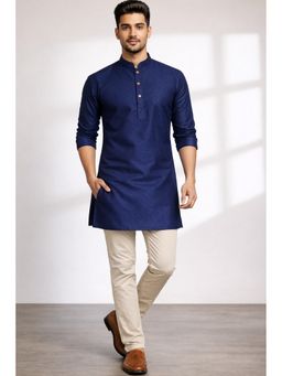 TATTVA - Navy Blue Printed Thread Work Kurta