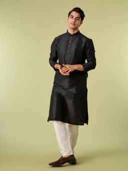 Diwas by Manyavar - Black Art Silk Woven Kurta with Pyjama