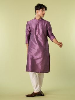 Diwas by Manyavar - Purple Art Silk Thread Work Kurta with Pyjama