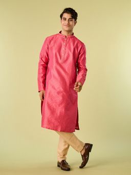 Diwas by Manyavar - Coral Art Silk Woven Kurta with Pyjama