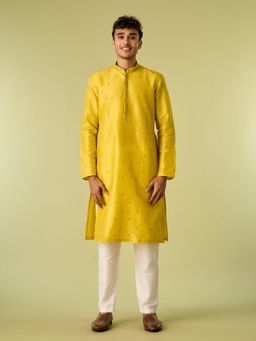 Diwas by Manyavar - Green Art Silk Thread Work Kurta with Pyjama