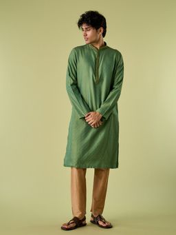 Diwas by Manyavar - Green Viscose Blend Thread Work Kurta with Pyjama