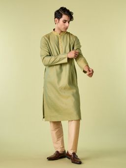 Diwas by Manyavar - Green Viscose Blend Thread Work Kurta with Pyjama