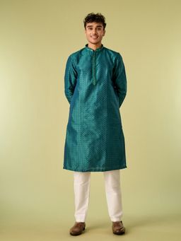 Diwas by Manyavar - Teal Art Silk Thread Work Kurta with Pyjama