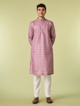 Diwas by Manyavar - Lavender Art Silk Printed Kurta with Pyjama