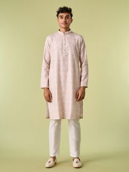 Diwas by Manyavar - Cream Cotton Blend Embellished Kurta with Pyjama