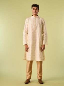 Diwas by Manyavar - Cream Art Silk Woven Kurta with Pyjama