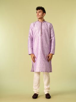 Diwas by Manyavar - Purple Art Silk Thread Work Kurta with Pyjama
