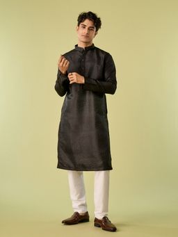 Diwas by Manyavar - Black Art Silk Woven Kurta with Pyjama