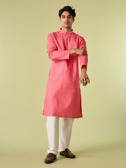 Diwas by Manyavar - Pink Cotton Woven Kurta with Pyjama