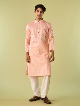 Diwas by Manyavar - Peach Cotton Woven Kurta with Pyjama