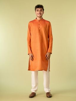 Diwas by Manyavar - Orange Cotton Woven Kurta with Pyjama