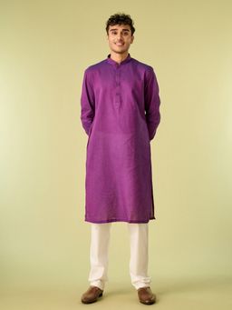 Diwas by Manyavar - Purple Cotton Woven Kurta with Pyjama