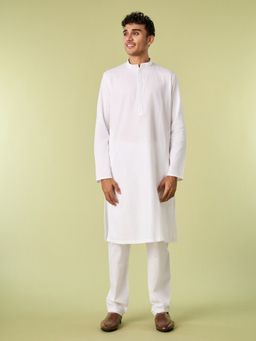 Diwas by Manyavar - White Cotton Thread Work Kurta with Pyjama