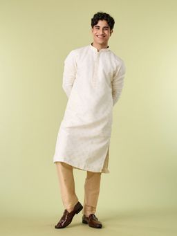 Diwas by Manyavar - Cream Art Silk Woven Kurta with Pyjama