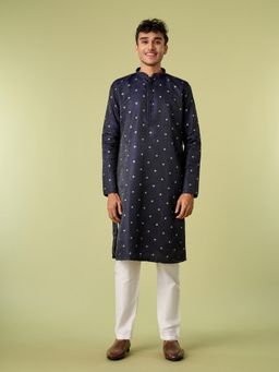 Diwas by Manyavar - Blue Brocade Thread Work Kurta with Pyjama