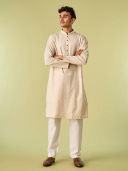 Diwas by Manyavar - Cream Cotton Blend Printed Kurta with Pyjama