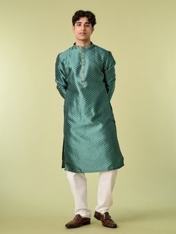 Diwas by Manyavar - Olive Art Silk Woven Kurta with Pyjama