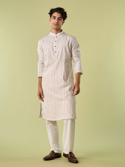 Diwas by Manyavar - Cream Art Silk Thread Work Kurta with Pyjama