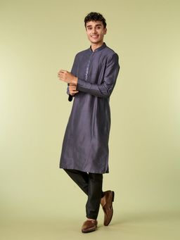 Diwas by Manyavar - Grey Viscose Blend Woven Kurta with Pyjama