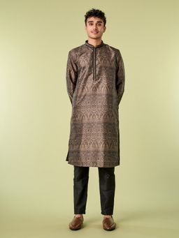 Diwas by Manyavar - Black Art Silk Woven Kurta with Pyjama