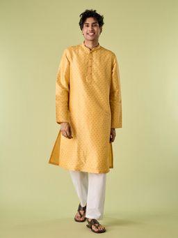 Diwas by Manyavar - Yellow Art Silk Woven Kurta with Pyjama