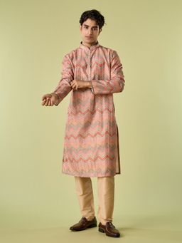 Diwas by Manyavar - Beige Art Silk Printed Kurta with Pyjama
