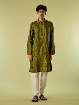 Diwas by Manyavar - Olive Jacquard Thread Work Kurta with Pyjama