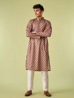 Diwas by Manyavar - Pink Cotton Blend Printed Kurta with Pyjama