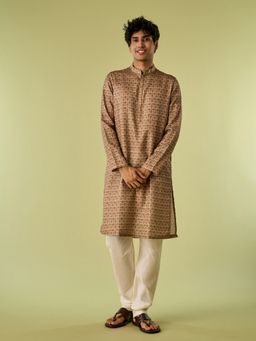 Diwas by Manyavar - Green Art Silk Chikankari Kurta with Pyjama