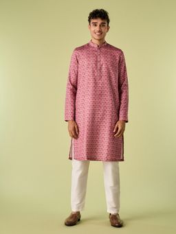 Diwas by Manyavar - Pink Art Silk Chikankari Kurta with Pyjama